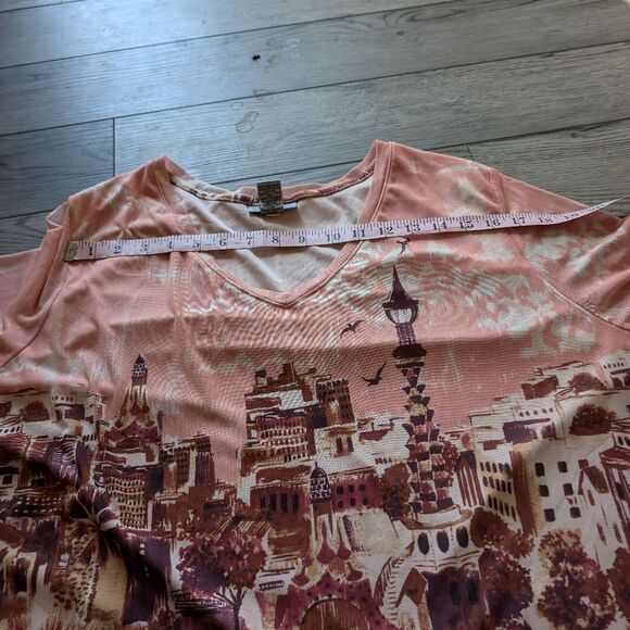 Catherines Pink Sheer Mesh Cityscape Building Plus Size 2x - Picture 6 of 7